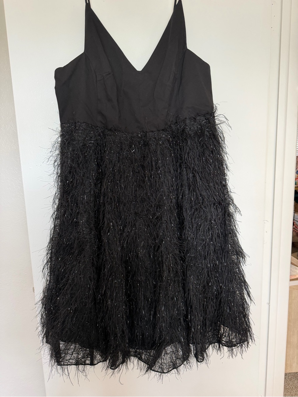 H&M Black Feather-Trim V-Neck Party Dress